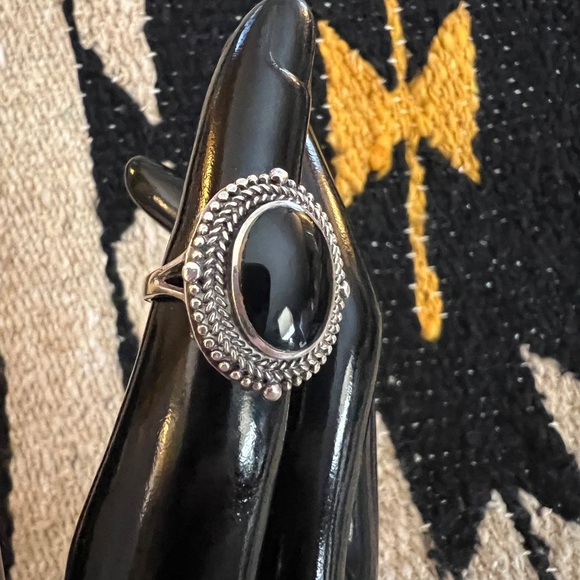 ❤️ Black Onyx Vintage Sterling Silver Rope Border Size 5.5 Ring 6.8 Gram - Picture 17 of 17